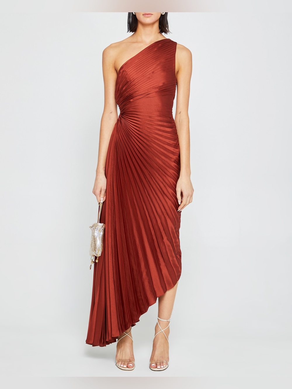 Few Moda Perko Rust Pleated One Shoulder Maxi Dress NWT Size XL